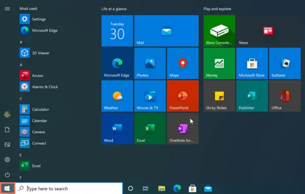 Menu Start di Windows